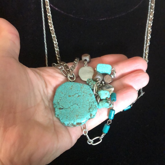 Vintage CHICOs Dual Layer Authentic Turquoise Suede Maxi Statement Necklace - Picture 9 of 16